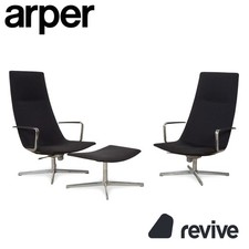 Arper Catifa 46 Stoff 2x Sessel inkl. Hocker Dunkelgrau Blau manuelle Funktion