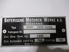 Typenschild BMW 2002 turbo