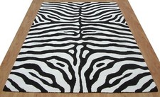 Zebra Schwarz Weiß Modern Handmade Handgetuftet 100% Wolle Weich Bereich Teppich