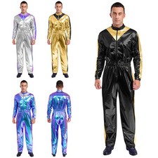 DE Herren Astronaut Cosplay Space man Kostüm Metallic Overalls Karneval Party