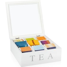 Teebox 9 Fächer Teekiste Holz Teekiste weiß Tee Dose Teebeutel Deko Aufbewahrung