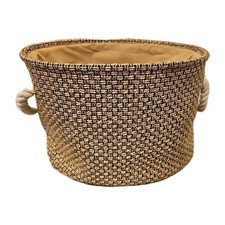 Aufbewahrungskorb Korb Stoff 2 Kordel-Henkel beige schwarz rund