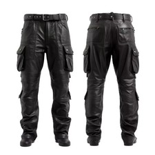 Herren Echtleder Cargohose Straight Fit Bikerhose mit mehreren Taschen
