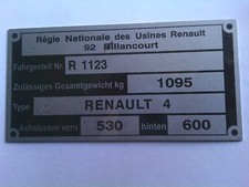 Typenschild Renault r 4 1123