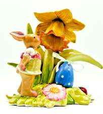 Seltene Szene Villeroy & Boch Bunny Hase mit Narzisse Ostern Spring Osterei