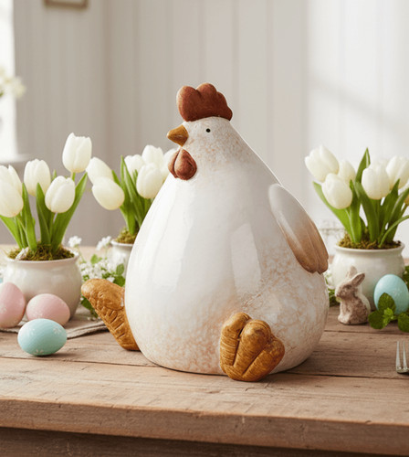 Keramik huhn dekofigur - dekofigur, beige