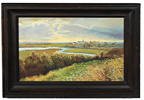 Flusslandschaft mit dorf - flusslandschaft,