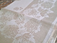 antike Damast Tischdecke,  Blumen  Muster, Halbleinen, 20er Jahre  unbenutzt