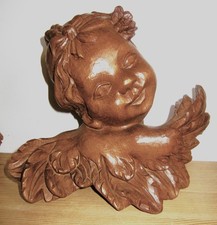 Holzschnitzerei Engelskopf gebeizt handgeschnitzt rokoko groß ,Alter 20stes Jhdt