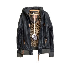 NAKETANO Lederoptik Damen Jacke gr. L Damenjacke Schwarz mit Kapuze Tigermuster