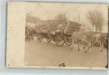 39872164 - Viehgespann mit einem Leiterwagen voller Stroh Feldpost 7. Landwehr