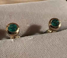 Ohrringe , Ohrstecker Gg375,  Zwei  Smaragde 3,5 mm, 0,32 Karat,1,3 Gramm