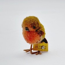 Steiff Woll Rotkehlchen Vogel Knopf und Etikett 4 cm Wollbommel 60er Vintage