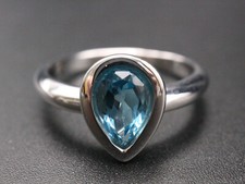  GOLDJUNGE69 * SILBERZEIT EDELSTEIN RING (18,5) BLAUTOPAS 1,07ct BIRNE 925er SIL