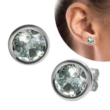 1 Paar runde Edelstahl Ohrstecker Ohrringe Zirkonia weißer Stein Glitzer Strass