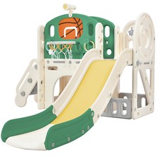 6-in-1 Kinder Rutsche Basketballhoop Klettern Stauraum Tunnel Kinder Spielplatz