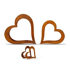 Herz aus Metall liegend, Holz Regal, Rost, Edelrost, Holzregal Garten, Terrasse