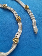 Mehrreihige Halskette Aus 925 Sterling Silber mit vergoldeten Blumen  42cm