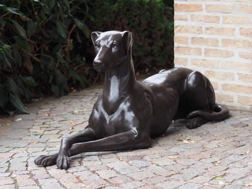 Bronze skulptur liegender hund - bronze,