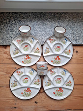 4 x Fondueteller Raclette Antipasti Grill Teller Porzellan Vintage 70 80 retro
