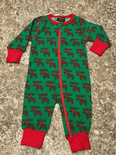 Green moose print zip - moose,