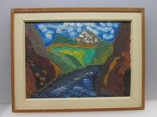 altes Ölbild Berge mit Fluss