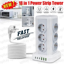 12 Fach Steckdosenleiste Tower Steckdosen Mit 3USB Überspannungsschutz 2M DE