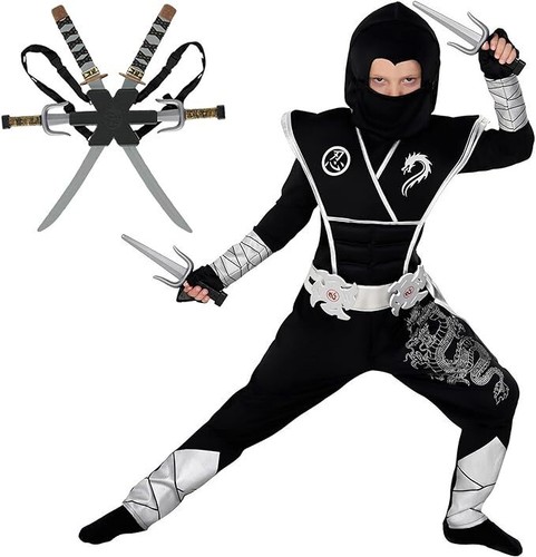 Deluxe schwarz ninja kostüm - ninja,
