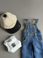 Puppen Set Jeansoverall Cap