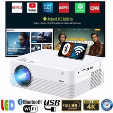 Mini Beamer 4K WiFi Bluetooth LED Projektor Heimkino 1080P Halterung Android DE