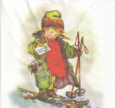 1 Lunch Papier Serviette Napkin (RS193) Kind auf Holz Skier