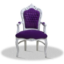 Barock Stuhl Lila Silber Stoff einfach Büro Schlicht repro Antik edel