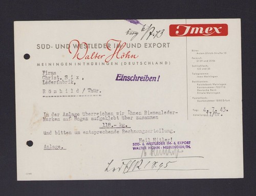 Meiningen brief 1943 - meiningen,, 1943,