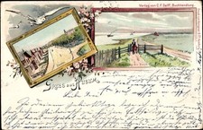 Litho Husum in Nordfriesland, Damm, Erholung mit Deich - 10552451