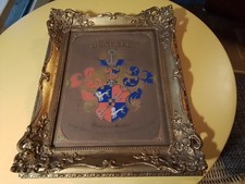 Wappen in Barock Gold Holzrahmen Rokoko 36  x 30  Antik Gouache,Mit Glas