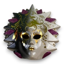 Venezianische Wandmaske Keramik handbemalt Deko Maske Gold Schwarz Lila