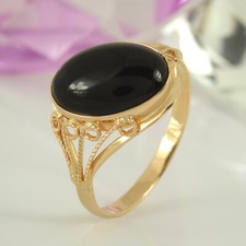 Verzierter Ring Goldring 585 Rotgold 14K 1 Onyx Edelstein Cabochon Gr. 63