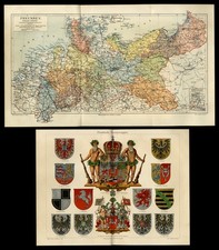 Alte Landkarte 1907 Ostgebiete Schlesien Posen Ostpreußen Westpreußen + Wappen