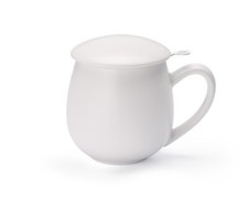 Teetasse m. Sieb u. Deckel Porzellan weiß Kräuterteetasse Tasse m. Tee-Sieb