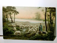 Nostalgie. Schäfer mit Herde. Alte Ansichtskarte / Postkarte / Künstlerkarte far