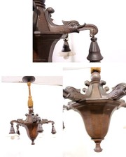 Zauberhafte antike Jugendstil Deckenlampe / Holzlampe / Drachenköpfe / Deckenleu