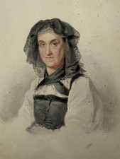 Ältere Frau in traditioneller Kleidung, Zeichung u 1830 Aquarell 