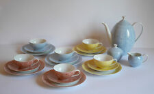 Teeservice Arzberg, Dekor Bast, Form 2000, Kaffeeservice blau gelb rot 50er