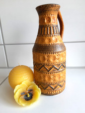 Blumenvase, Henkel - Vase BAY W. GERMANY Keramik ocker gelb schwarz Ethno Muster