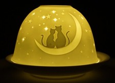 Dome Light Katzen + Halbmond Teelicht Windlicht Tisch Dekoration Teelichthalter