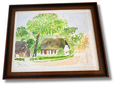 Aquarell Reetdachhaus, signiert K. Rübenstrunk, 1991, gerahmt