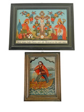 2 x Hinterglasmalerei Bilder Altötting Heilige Jesus am Kreuz und Petrus