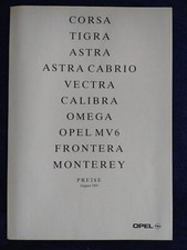 Opel Corsa Tigra Astra Cabrio Vectra Calibra Omega MV6 Preisliste 10.1995