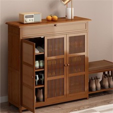 Antik Schuhschrank Bambus Schuhregal hoch Schuhkommode Schuhablage Vintage Holz