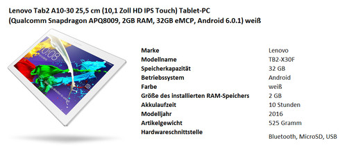 Lenovo tab2 a10 5 cm - a10-30, 25,5